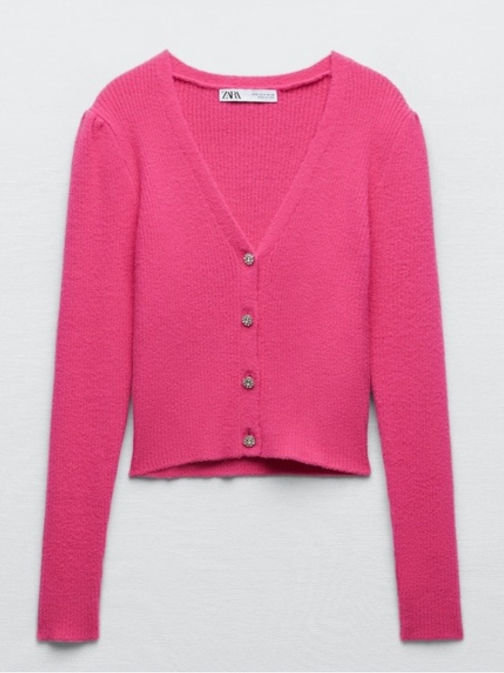 Zara Hot Pink Rhinestone Button Cardigan Size Small